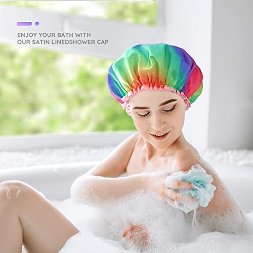 mikimini Shower Cap for Women , Reusable Shower Cap for Kids, Double Waterpro...