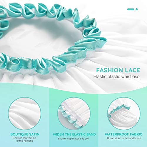 White Shower Cap for Long Hair 1 Pack, 12inch large size,Waterproof Washable ...