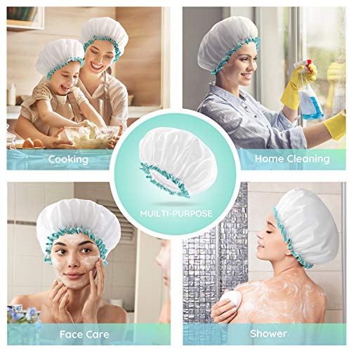 White Shower Cap for Long Hair 1 Pack, 12inch large size,Waterproof Washable ...