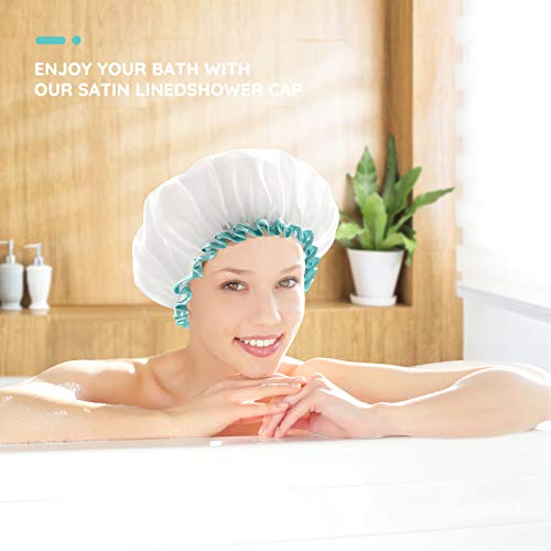 White Shower Cap for Long Hair 1 Pack, 12inch large size,Waterproof Washable ...