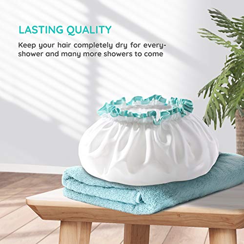 White Shower Cap for Long Hair 1 Pack, 12inch large size,Waterproof Washable ...