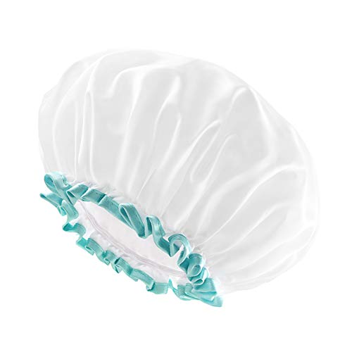 White Shower Cap for Long Hair 1 Pack, 12inch large size,Waterproof Washable ...