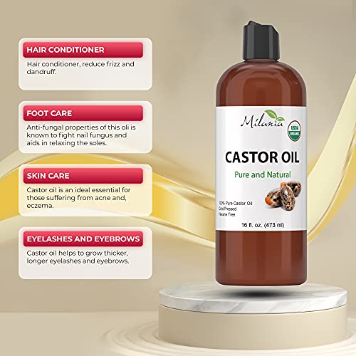 Premium Organic Castor Oil - 100% Pure and Hexane-Free Cold-Pressed Beauty & ...