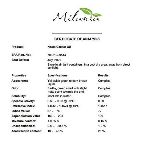 Premium Organic Neem Oil Virgin, Cold Pressed, Unrefined 100% Pure Natural Gr...