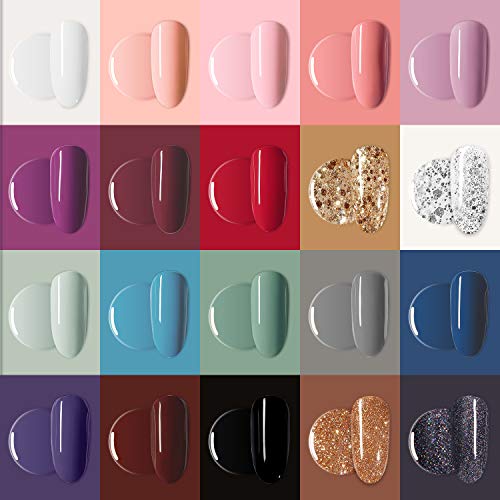 MILD EAST 23 Pcs Gel Nail Polish Kit - Nude Pink Gel Nail Polish Sliver Gold ...