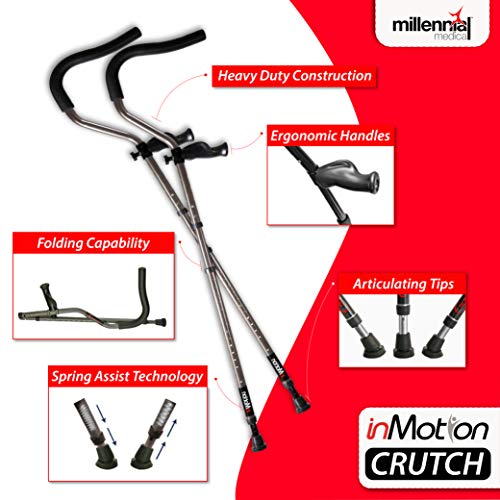 in-Motion Pro Crutches | Foldable | Ergonomic Handles | Spring Assist Technol...