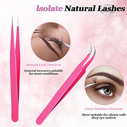 Minatee Eyelash Extension Tweezers Set Straight and Curved Tip Lash Tweezers ...