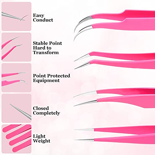 Minatee Eyelash Extension Tweezers Set Straight and Curved Tip Lash Tweezers ...