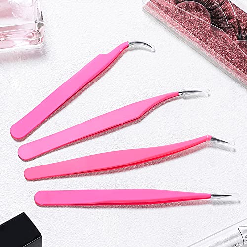 Minatee Eyelash Extension Tweezers Set Straight and Curved Tip Lash Tweezers ...