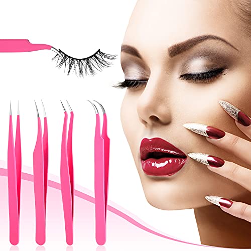 Minatee Eyelash Extension Tweezers Set Straight and Curved Tip Lash Tweezers ...
