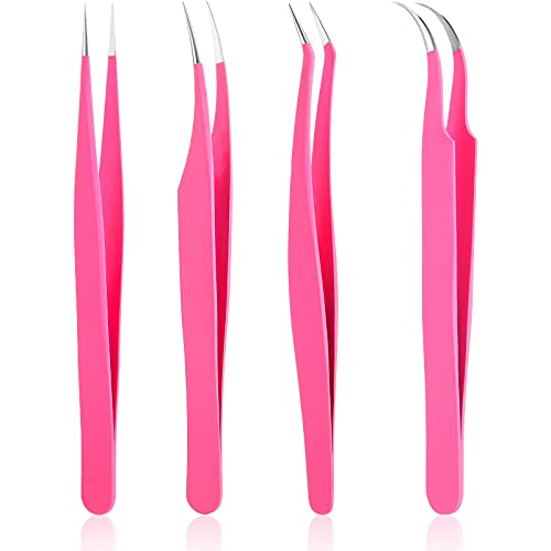 Minatee Eyelash Extension Tweezers Set Straight and Curved Tip Lash Tweezers ...