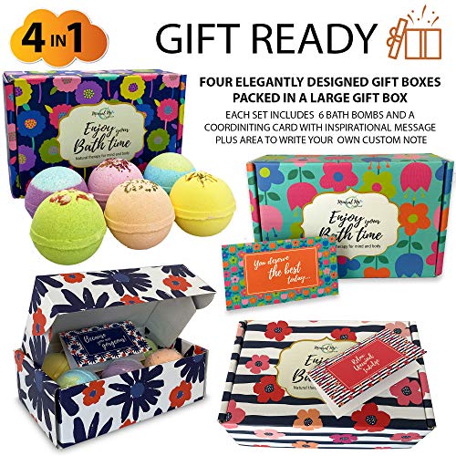 Bath Bombs Gift Set- 24 Aromatherapy BathBombs Made w/ Organic Essential Oils...
