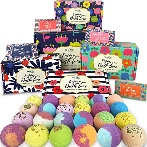 Bath Bombs Gift Set- 24 Aromatherapy BathBombs Made w/ Organic Essential Oils...