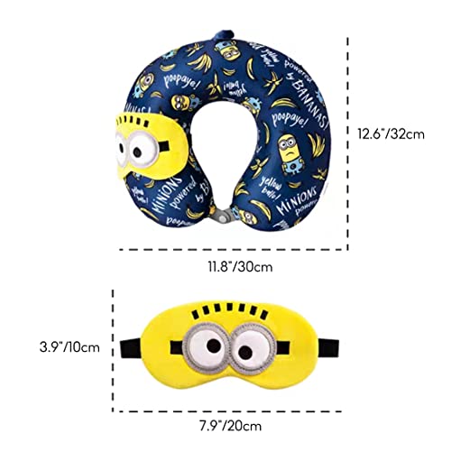 MINISO Minions Kids Travel Pillow 100% Pure Memory Foam Neck Pillow with Eye ...