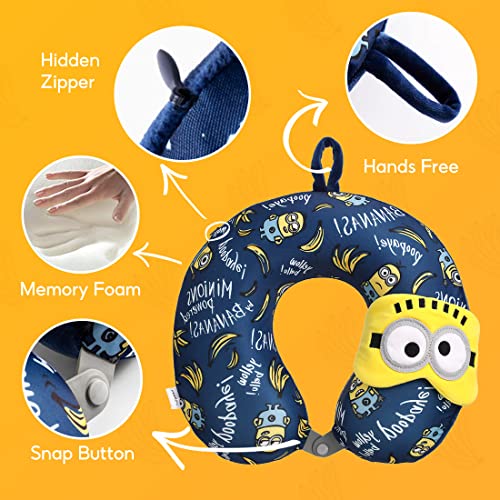 MINISO Minions Kids Travel Pillow 100% Pure Memory Foam Neck Pillow with Eye ...