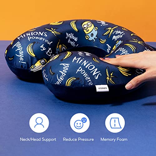 MINISO Minions Kids Travel Pillow 100% Pure Memory Foam Neck Pillow with Eye ...