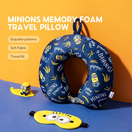 MINISO Minions Kids Travel Pillow 100% Pure Memory Foam Neck Pillow with Eye ...