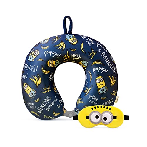MINISO Minions Kids Travel Pillow 100% Pure Memory Foam Neck Pillow with Eye ...