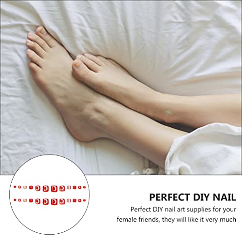 Minkissy 24 Pcs Red Glossy False Toe Nail Full Cover Fake Art Toe Nail Bling ...