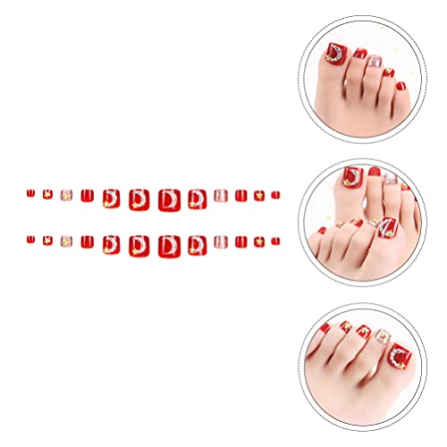 Minkissy 24 Pcs Red Glossy False Toe Nail Full Cover Fake Art Toe Nail Bling ...