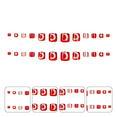 Minkissy 24 Pcs Red Glossy False Toe Nail Full Cover Fake Art Toe Nail Bling ...