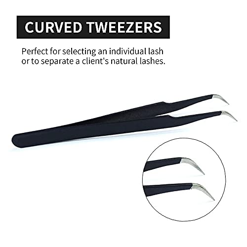 2pcs Straight and Curved Pointed Tweezers for Eyelash Extension - Nail Sticke...