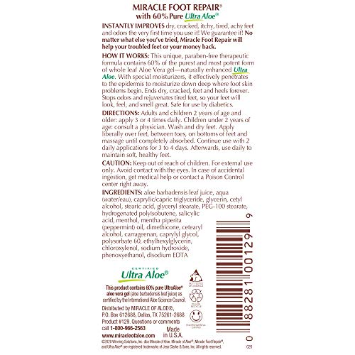 Miracle Foot Repair Cream | 1 Ounce Tube (3) | 60% Pure Aloe Vera Gel | Fast ...