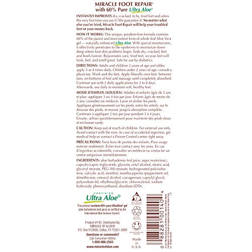 Miracle Foot Repair Cream | 8 Ounce Tube (2) | 60% Pure Aloe Vera Gel | Fast ...