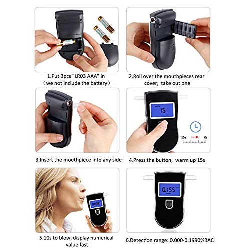 Breathalyzer Professional Grade Portable Breath Digital Display Alcohol Teste...