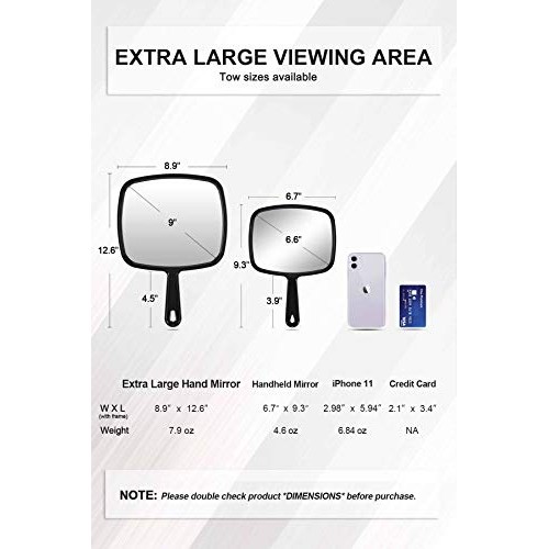 Mirrornova Hand Mirror, Extra Large Barber Hairdressing Handheld Mirror with ...