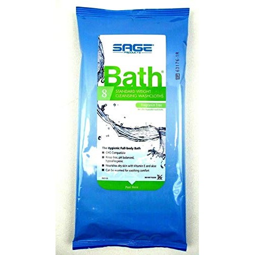 Sage Bath 7989 Pack of 8 Cleansing Washcloths Fragrance & Rinse Free Standard...