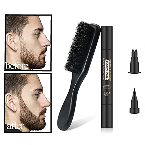 Beard Pencil Filler For Men（Upgraded）Black Beard Filler Pen Boar Bristle Br...