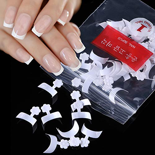 MISMXC 500 Pcs French Short Style Acrylic False Nail Art Tips Finger Sticker ...