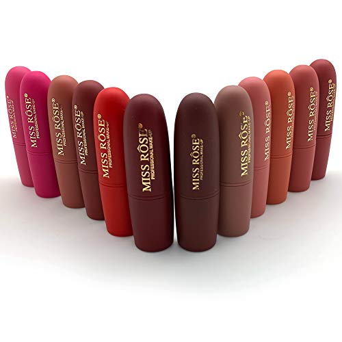 Miss Rose Long-lasting Matte Lipstick Set, 12 PCS Multi Colored featuring ful...
