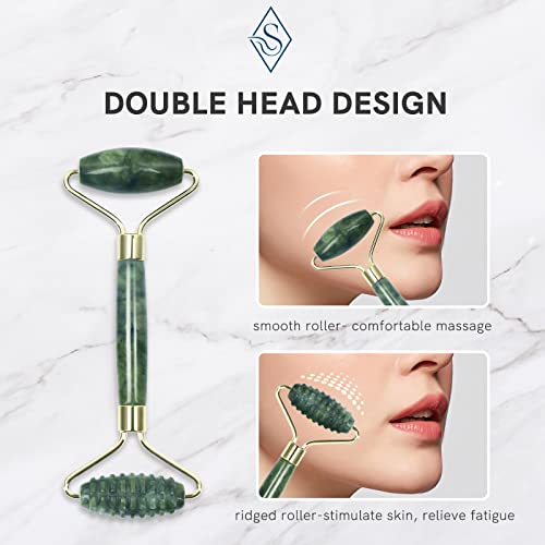 Jade Facial Roller & Gua Sha Set for Face & Eyes Real Natural Skin Care Tools...