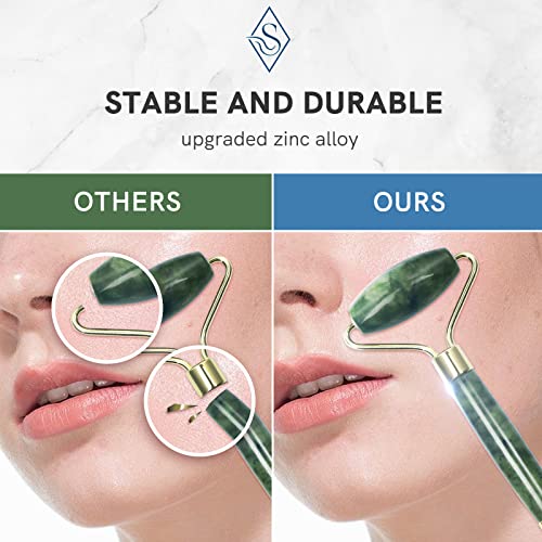 Jade Facial Roller & Gua Sha Set for Face & Eyes Real Natural Skin Care Tools...