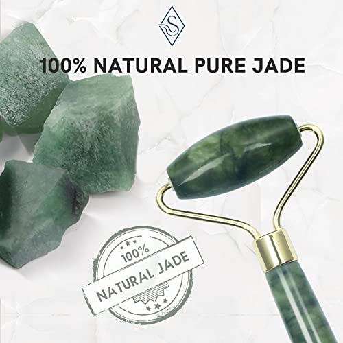 Jade Facial Roller & Gua Sha Set for Face & Eyes Real Natural Skin Care Tools...