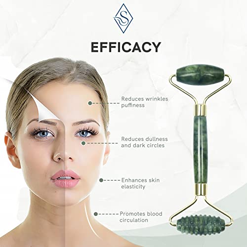 Jade Facial Roller & Gua Sha Set for Face & Eyes Real Natural Skin Care Tools...