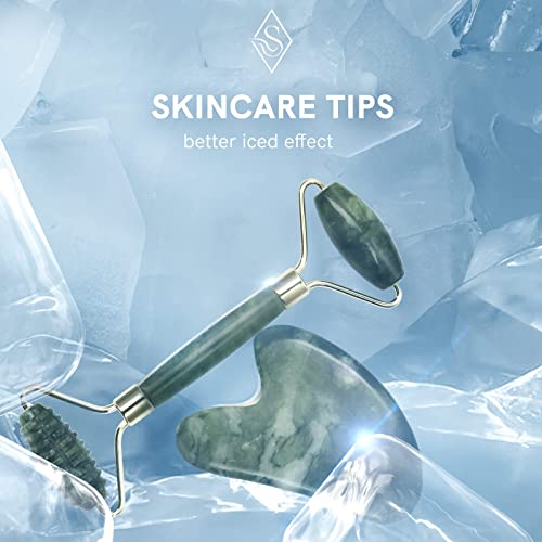 Jade Facial Roller & Gua Sha Set for Face & Eyes Real Natural Skin Care Tools...