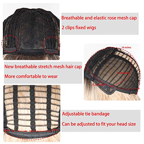 MISSQUEEN Short Curly Bob Wig With Bangs Wavy Synthetic Cosplay Bob Wig loose...