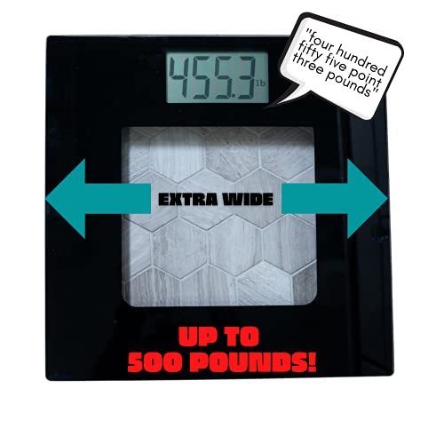 500lb Extra Wide, Glass Digital Scale, Talking Bathroom Scale Visual & Voice ...
