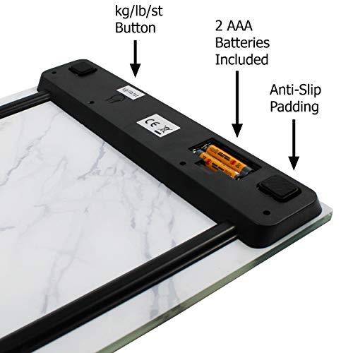 Marble Digital Scale Bathroom Glass Weight Scale Realistic Marble Finish Wide...
