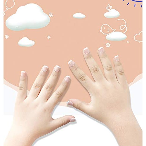 MISUD French Fake Nails 24pcs Classic Natural Pre-Glued Short Square Shape wi...