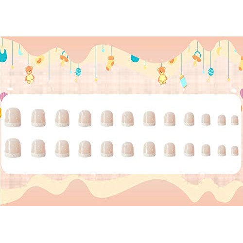 MISUD French Fake Nails 24pcs Classic Natural Pre-Glued Short Square Shape wi...