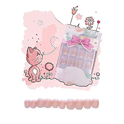 MISUD French Fake Nails 24pcs Classic Natural Pre-Glued Short Square Shape wi...