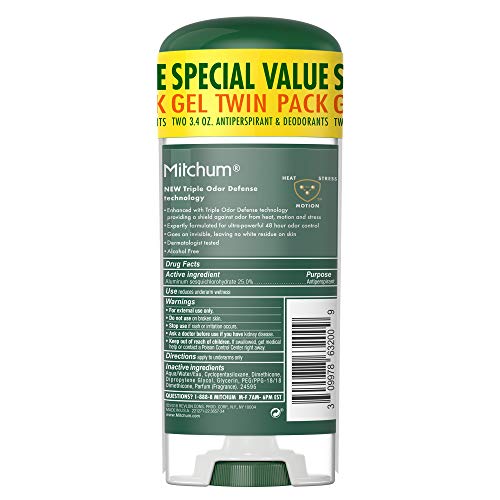 Mitchum Antiperspirant Deodorant Stick for Men, Triple Odor Defense Gel, 48 H...