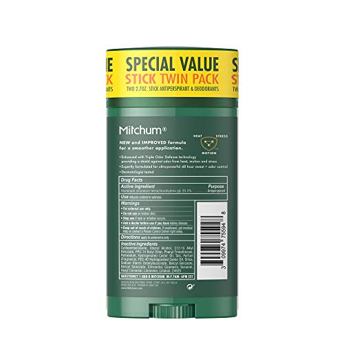 Mitchum Antiperspirant Deodorant Stick for Men, Triple Odor Defense Invisible...