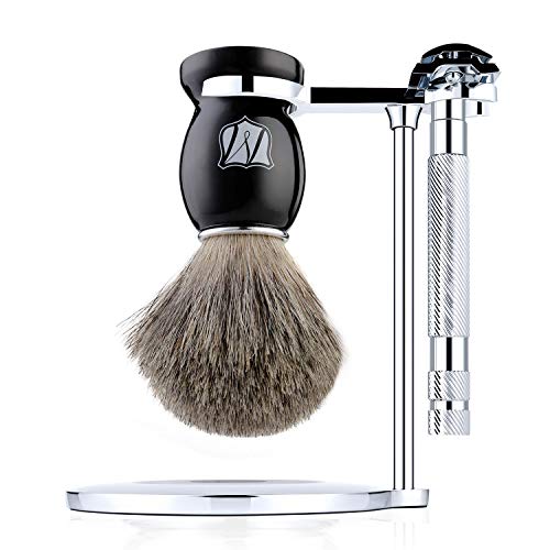 Miusco Men's Wet Shaving Kit, 4 Piece, Badger Hair Shaving Brush, Hand Polish...
