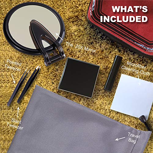 5 Inch Magnifying Mirror 20X with Blackhead Tweezer Kit, Handheld Mirror with...