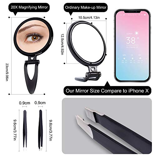 5 Inch Magnifying Mirror 20X with Blackhead Tweezer Kit, Handheld Mirror with...
